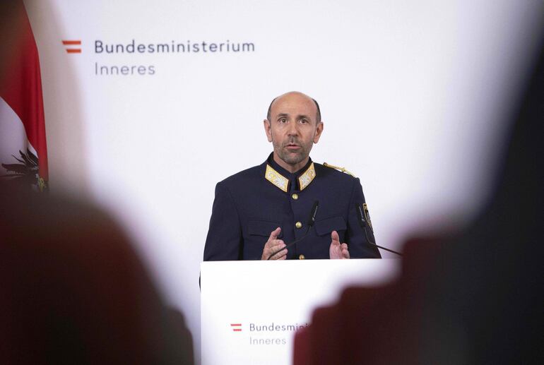 Franz Ruf, Director General de la seguridad pública en Austria, en una conferencia de prensa el 8 de agosto, 2024, sobre la detención de los sospechosos.
