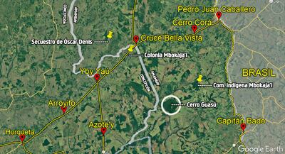 El secuestro de Óscar Denis ocurrió a 17 kilómetros de la colonia Mbokaja’i de Concepción y a 70 kilómetros de la comunidad indígena Mbokaja’i de Amambay.