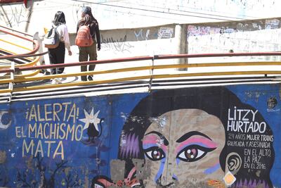 Fotografía de un mural alusivo a la prevención de feminicidios en La Paz (Bolivia).