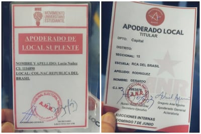 Las acreditaciones supuestamente falsas incautadas por la fiscala Sandra Ledesma, en la Escuela República de Brasil, en Asunción.