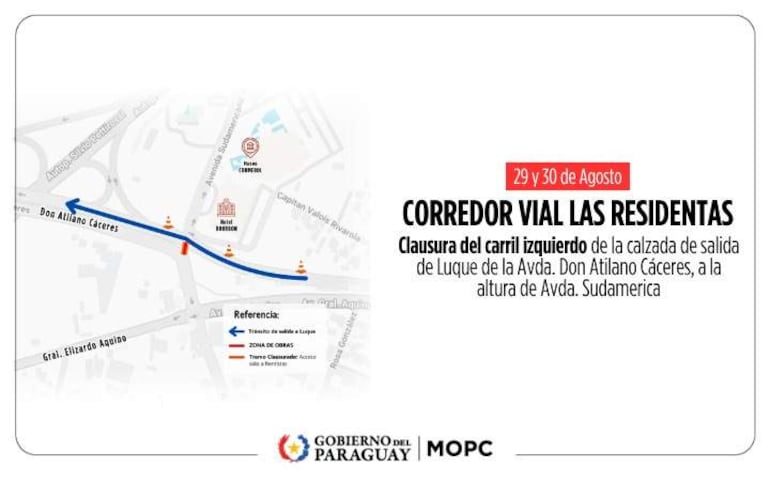 Mapa informativo sobre la clausura de un carril en la Avda. Don Atilano Cáceres, con flechas y legendario claro.