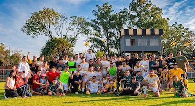 Componentes del plantel de Guaraní de Fram, luego de la victoria por 1-0 sobre Quinceno FC de Itapé.