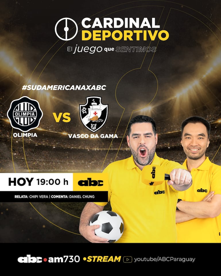 Olimpia vs. Vasco da Gama, por ABC Cardinal 730 AM y ABC Paraguay en Youtube.