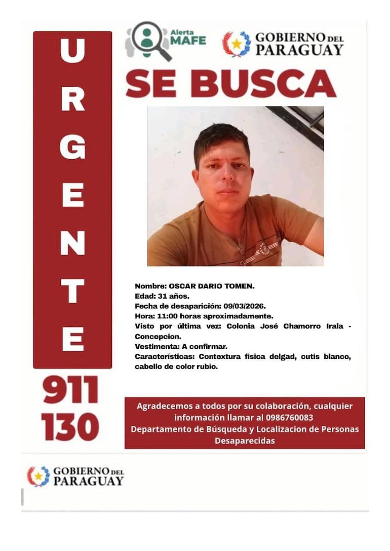 Foto de Oscar Tomen, desaparecido
