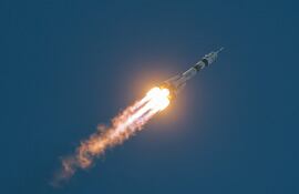 El cohete propulsor Soyuz-2.1a con la nave espacial Soyuz MS-29 despega desde la plataforma de lanzamiento del cosmódromo de Baikonur, Kazajistán, el 14 de julio de 2026.