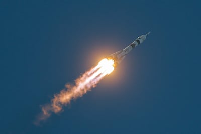 El cohete propulsor Soyuz-2.1a con la nave espacial Soyuz MS-29 despega desde la plataforma de lanzamiento del cosmódromo de Baikonur, Kazajistán, el 14 de julio de 2026.