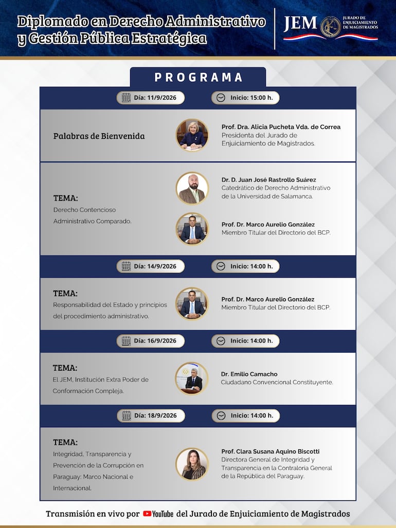 Programa del diplomado en "Derecho Administrativo y Gestión Pública Estratégica", impulsado por el JEM.
