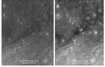 Danuri captó imágenes de la etapa superior del cohete Falcon 9 de SpaceX impactando contra la superficie de la Luna el 5 de agosto a las 15:34 (hora de Corea).