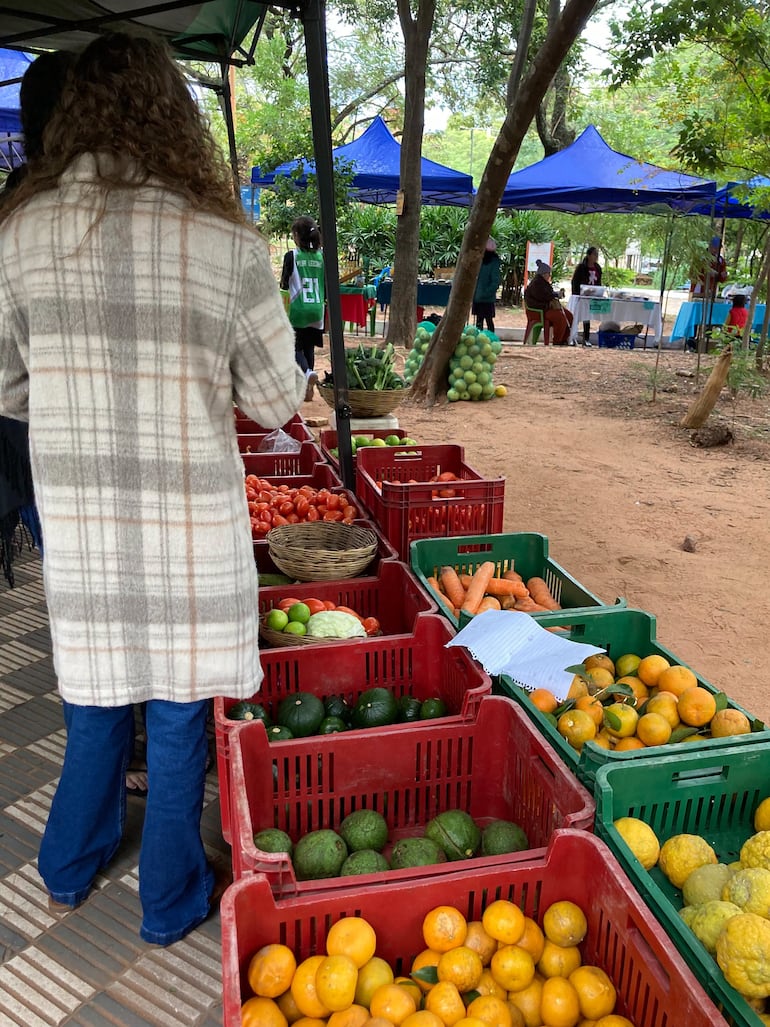 Feria comunitaria de la Red Agorecológica, una iniciativa ciudadana en la plaza Italia de Asunción.