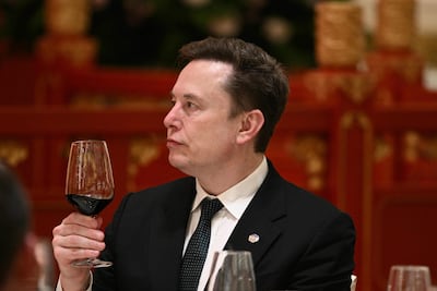 Elon Musk, CEO de Tesla y SpaceX, durante un banquete de estado en honor del presidente estadounidense Donald Trump y el presidente chino Xi Jinping en el Gran Salón del Pueblo en Pekín el 14 de mayo de 2026.