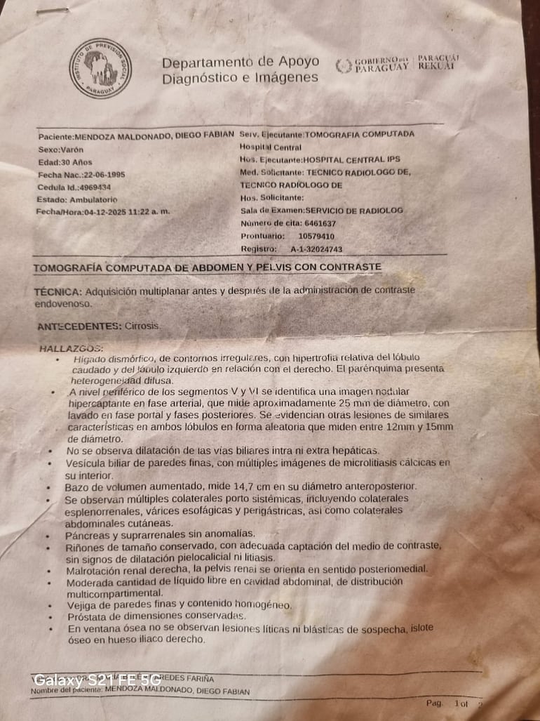 Diagnóstico de Diego Fabián Mendoza Maldonado.