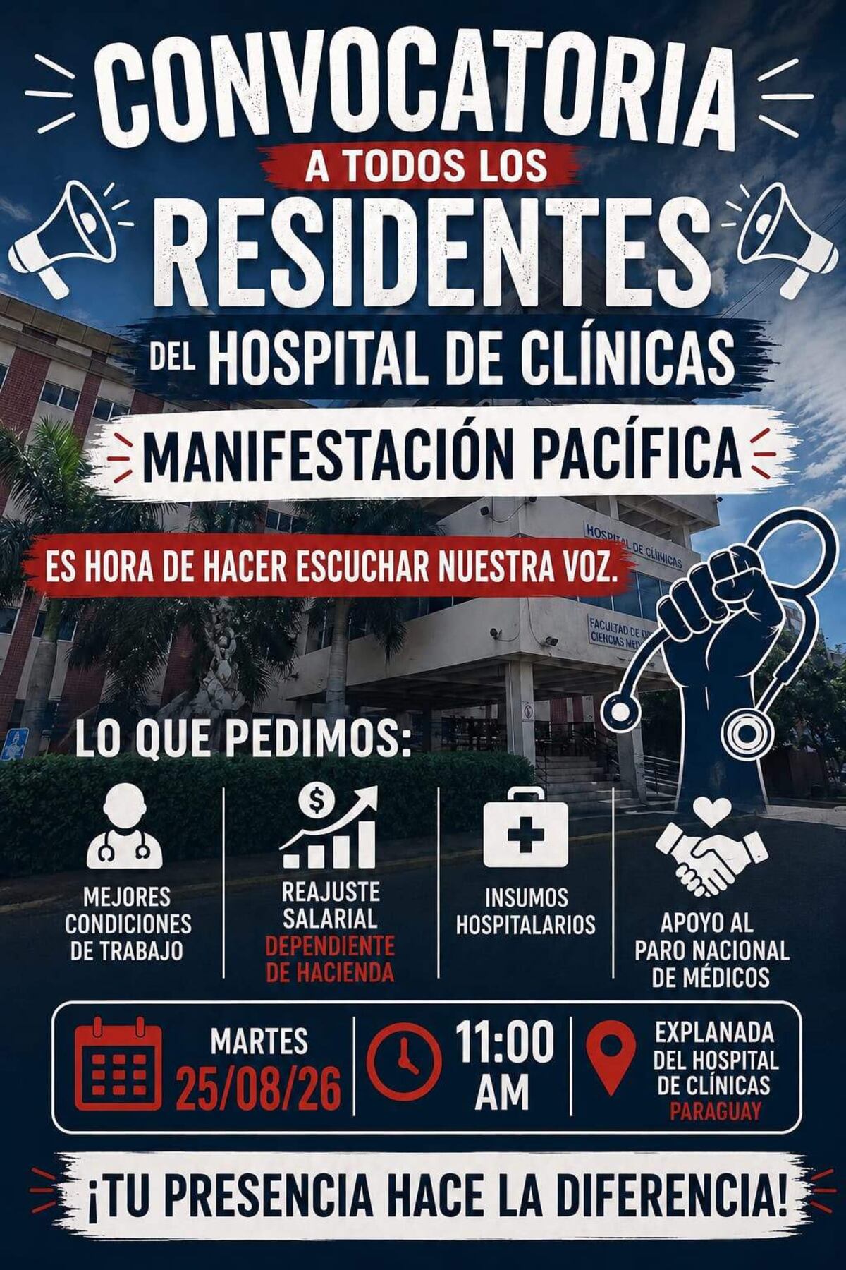 Residentes del Hospital de Clínicas se adhieren a manifestación de médicos