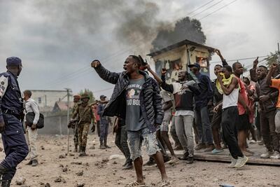 Manifestantes protestan contra las fuerzas de la ONU en Goma, en la República Democrática del Congo.