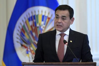 El ministro de Relaciones Exteriores de Paraguay, Rubén Ramírez Lezcano, aspirante a secretario general de la Organización de los Estados Americanos (OEA), presentó su candidatura ante el Consejo Permanente en la sede del organismo en Washington (EE.UU.). Ramírez Lezcano puso el foco de su candidatura en la defensa de la democracia y los derechos humanos en la región. EFE/Lenin Nolly.