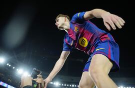 BARCELONA, 18/03/2026.- El centrocampista del Barcelona Fermín celebra su gol durante el partido de vuelta de los octavos de final de la Liga de Campeones disputado entre el Barcelona y el Newcastle, este miércoles en el Camp Nou. EFE/Alejandro García