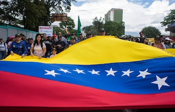 Manifestantes chavistas durante una protesta exigiendo la liberación de Nicolás Maduro, el pasado sábado en Caracas.