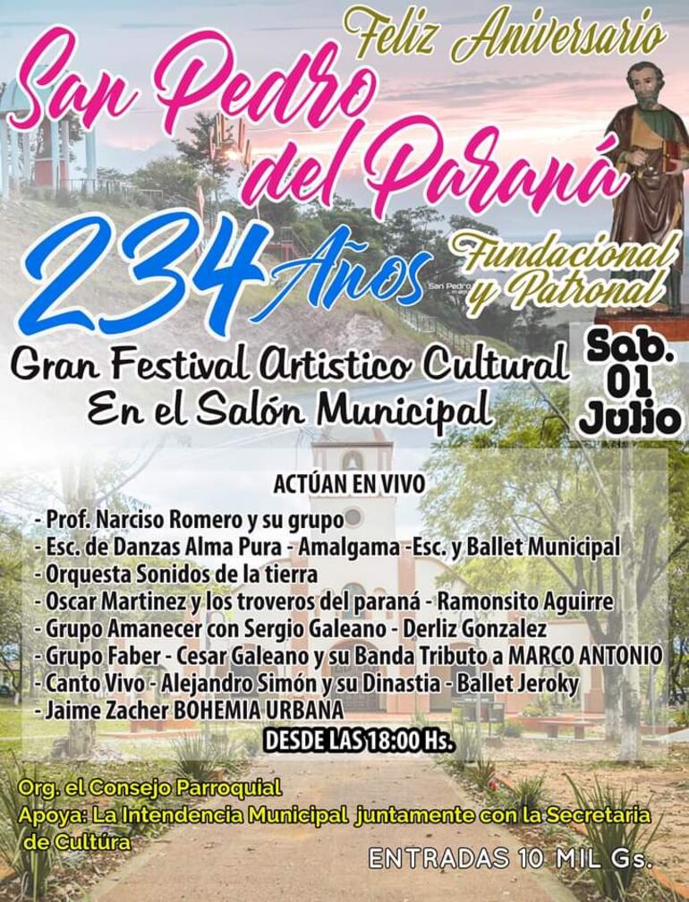 Este sábado habrá un festival organizado por el consejo parroquial, en el salón social de la Municipalidad.