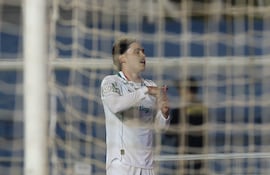 El paraguayo Mauricio, futbolista de Palmeiras, celebra un gol en el partido frente a Jacuipense por la revancha de los 16avos de final de la Copa de Brasil 2026 en el estadio Do Café, en Londrina, Brasil.