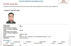 La notificación roja de Interpol contra el chino Jin Xiaodi, quien vive en Paraguay con el nombre filipino de Eason Tay Jin.