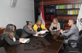 8 DE MAYO DE 2018. Las fiscalas adjuntas Alba Rocío Cantero y Teresa Aguirre escuchaban las explicaciones de Óscar Boidanich, Raquel Cuevas y Melissa Parodi, de Seprelad. Tres días después, estos últimos remitieron una nota fraguada al Ministerio Público.