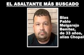 Blas Pablo Melgarejo Benítez, alias Chopalé, el asaltante más buscado del Paraguay.