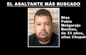 Blas Pablo Melgarejo Benítez, alias Chopalé, el asaltante más buscado del Paraguay.