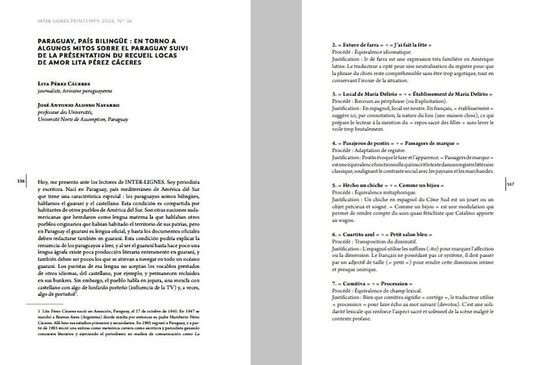Páginas interiores de Inter Lignes N° 36 (Printemps 2026)