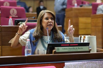 Senadora Celeste Amarilla (PLRA) en la sala de sesiones del Senado.