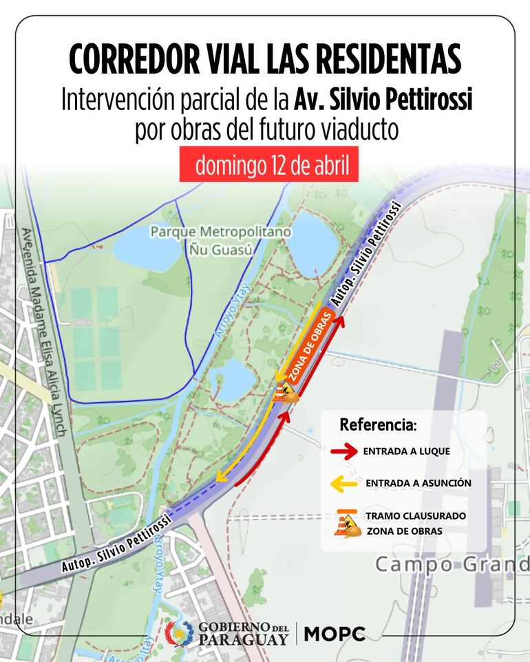 Intervención parcial este domingo por obras del corredor vial.