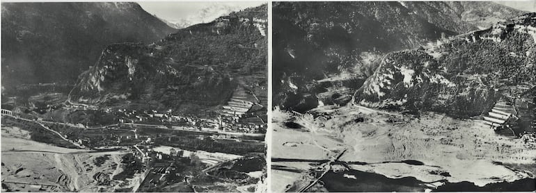 Longarone antes y después de la tragedia de Vijont.