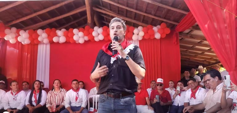 El expresidente Mario Abdo Benítez durante una actividad político partidaria en el departamento de Misiones
