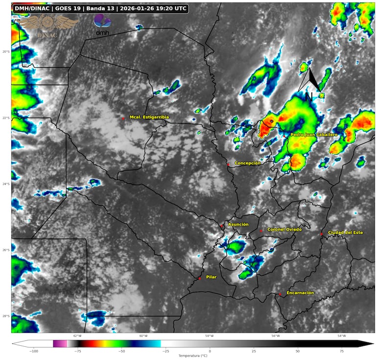Celdas de tormentas sobre el territorio nacional.