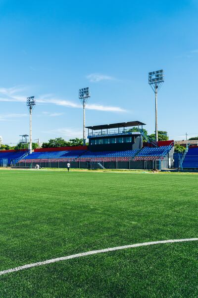 El nuevo empastado del Ricardo Grégor, con la tribuna preferencial de fondo.
