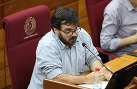AME7932. ASUNCIÓN (PARAGUAY), 14/10/2025.- El secretario ejecutivo de la Coordinadora de Derechos Humanos del Paraguay (Codehupy), Dante Leguizamón, habla durante una sesión de la Comisión de Asuntos Constitucionales del Senado este martes, en Asunción (Paraguay). EFE/ Juan Pablo Pino