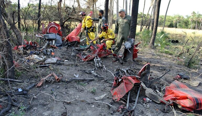Sitio donde colisionó el helicóptero en el que viajaba Lino César Oviedo.