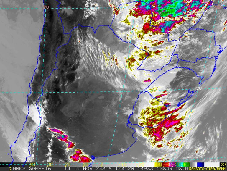 Núcleos de tormenta sobre el territorio nacional.
