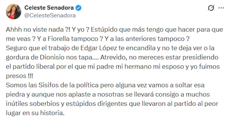 Tweet de Celeste Amarilla.