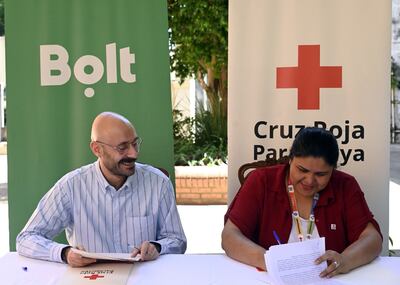 Fernando Berzosa,  de Bolt Paraguay, y Yenny Benítez, de la CRP.