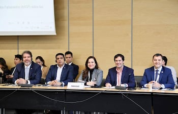 Los diputados Rodrigo Blanco, Hugo Meza, Rocío Abed, Rodrigo Gamarra y Néstor Castellano por Suiza.