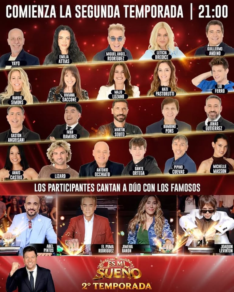 La segunda temporada del programa Es mi sueño comenzó anoche. Los participantes cantan a dúo con los famosos, entre quienes está el paraguayo Nelson Pipino Cuevas. (Instagram/El Trece TV)