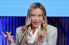 La primera ministra de Italia, Giorgia Meloni, durante una rueda de prensa tras las sesiones de trabajo de la cumbre MED9.