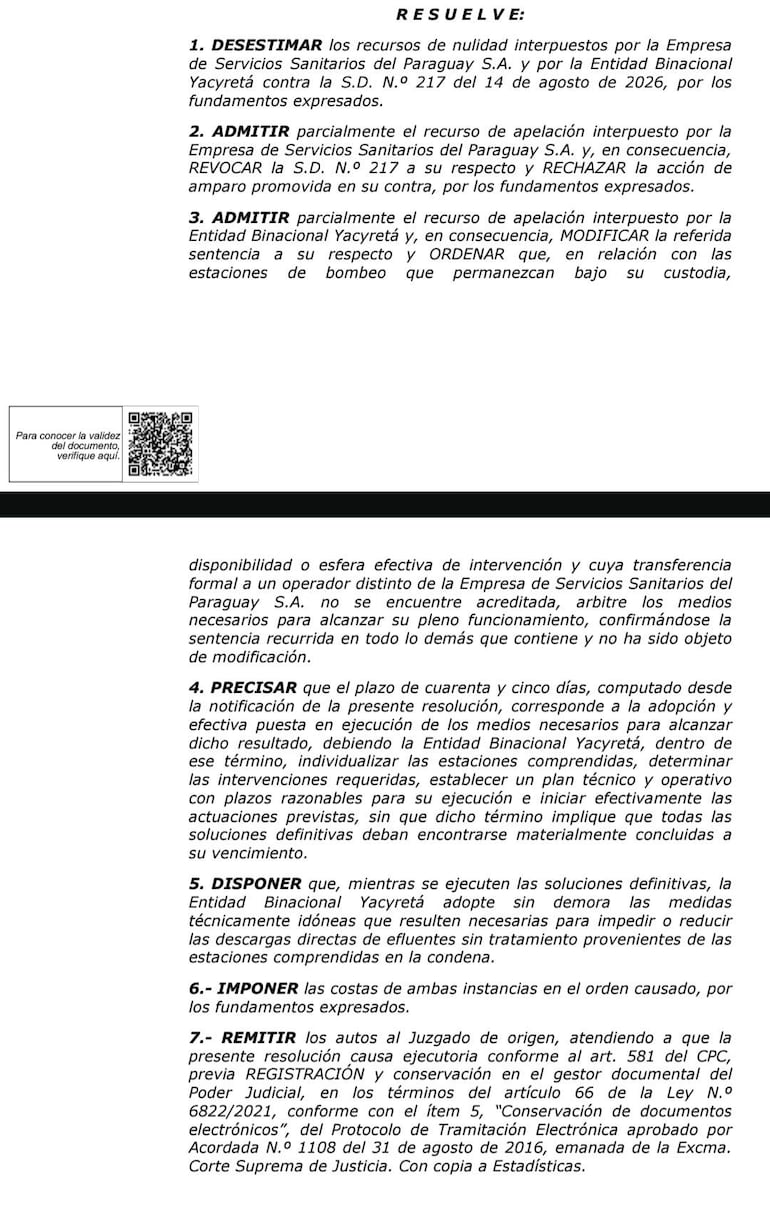 Resolución legal destacando la decisión sobre recursos de apelación, con un código QR en la esquina inferior izquierda.