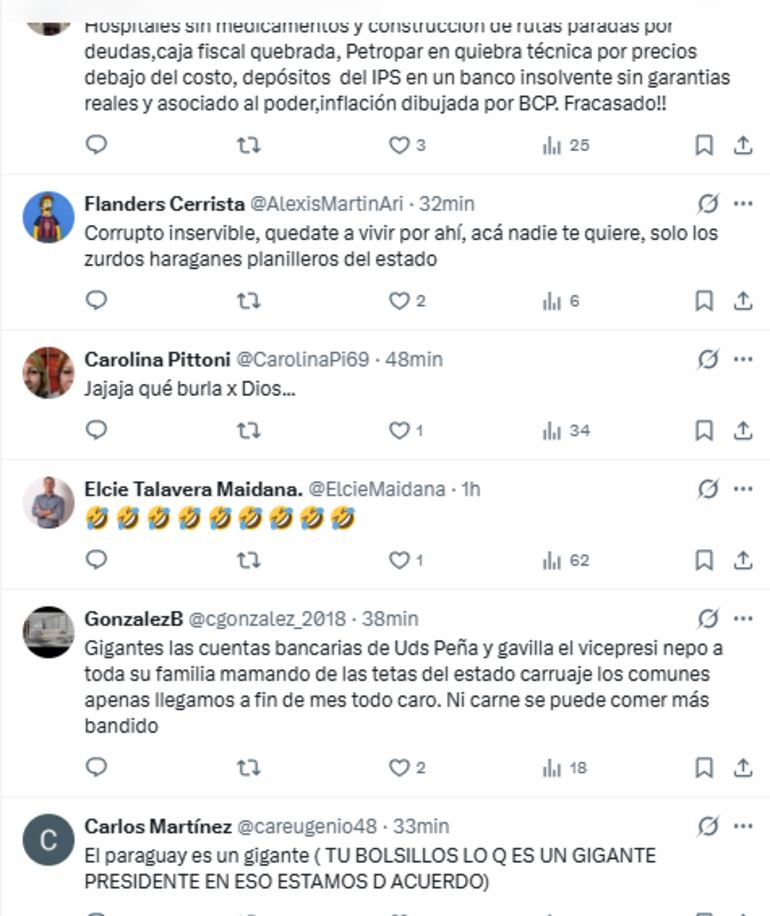 Comentarios de la ciudadanía al posteo de Santiago Peña tras recibir un premio por sus reformas gubernamentales.