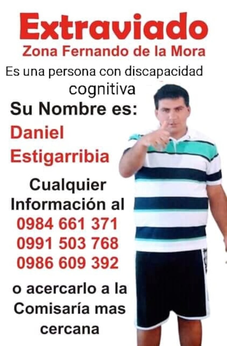 Información de contacto en caso de tener información sobre el desaparecido.