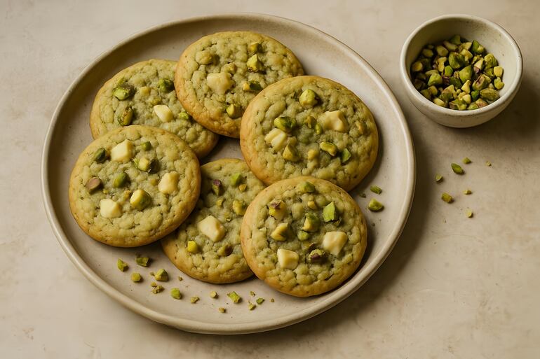 Galletita de pistacho y chocolate blanco.