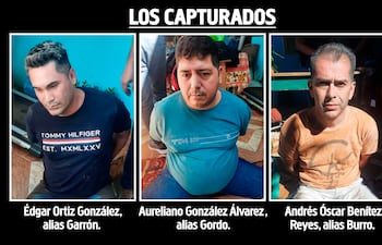 Édgar Ortiz González, alias Garrón. Aureliano González Álvarez , alias Gordo. Andrés Óscar Benítez Reyes, alias Burro.