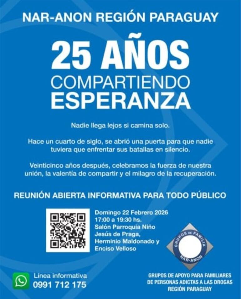 Invitación realizada por Grupos de Familia Nar-Anon Región Paraguay.