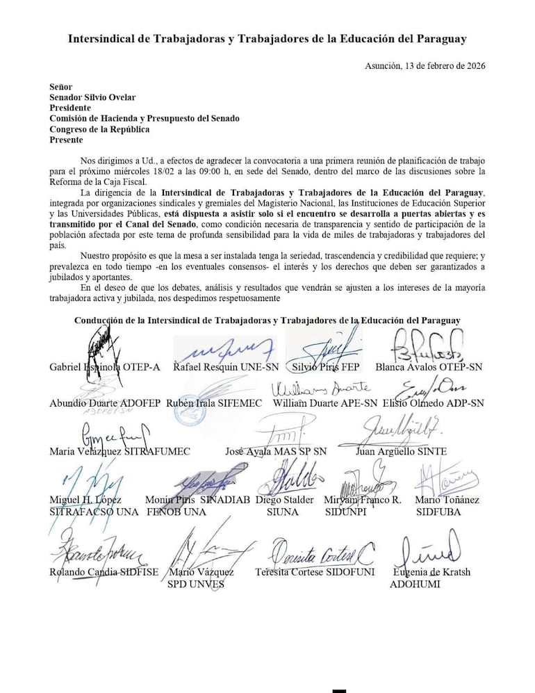 Docentes buscan formar parte de la mesa técnica referente al proyecto de reforma de la caja fiscal.