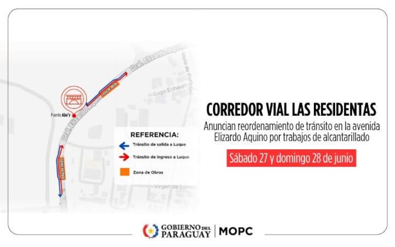 Anuncio gráfico sobre el reordenamiento del tránsito en la avenida Elizardo Aquino, sin personas visibles.