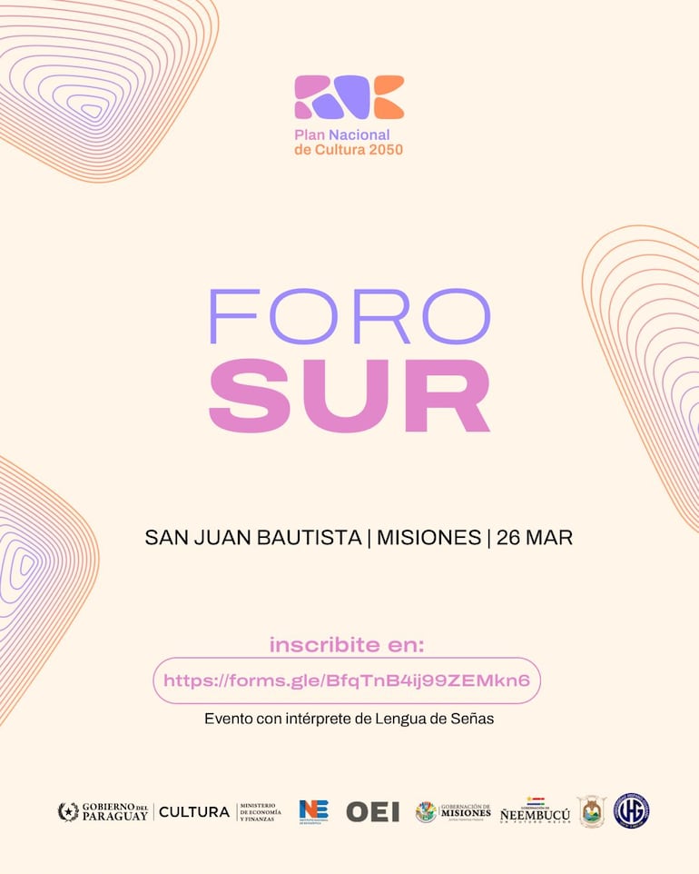 Invitación al Foro Sur, que se realizará este 26 de marzo en San Juan Bautista, Misiones.